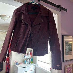 Ann Taylor Burgundy Faux Leather Moto Jacket
